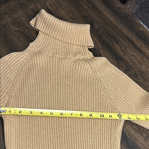 WHBM Camel/Tan Ribbed Pointelle Turtleneck Tunic Sweater - Picture 7 of 12